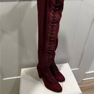 Shoe Dazzle Burgundy Lace-Up Over-the-Knee Boots
